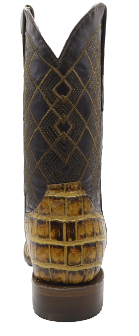 Silverton Crocodile Belly Print Leather Wide Square Toe Boots (Honey)