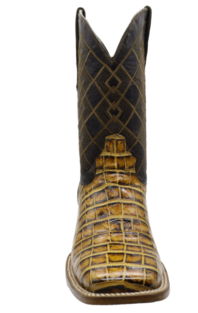 Silverton Crocodile Belly Print Leather Wide Square Toe Boots (Honey)