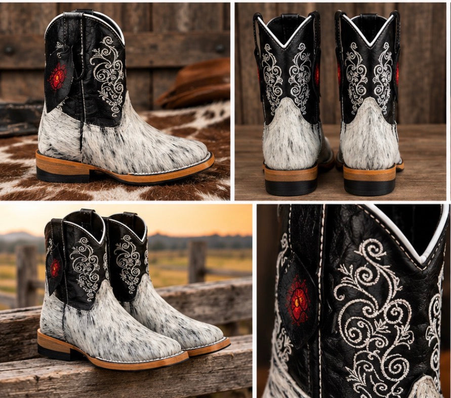 Bota de niño, pelo de vaca
