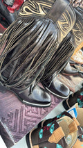 Chloe Fringe All Leather Wide Square Toe tall Boots (beige/black )